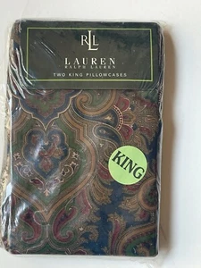 New! RARE RALPH LAUREN Vintage *KING PILLOWCASES Elizabeth Paisley Blue Green - Picture 1 of 9