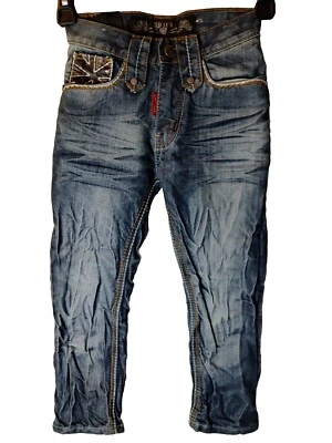 Pantalones de mezclilla GS115 niños 4 piernas rectas cuero detalles bolsillos niña Foto 1 de 4