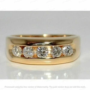 2Ct Round Cut Real Moissanite Men's Wedding Band Ring 14k Yellow Gold Plated - Picture 1 of 2