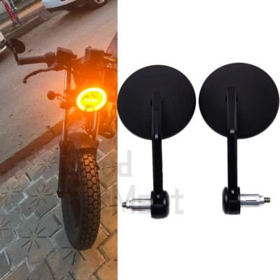 Universal Black Handlebar Round Rearview Side Mirrors For 7/8 Bar End Motorcycle - Image 1 of 4