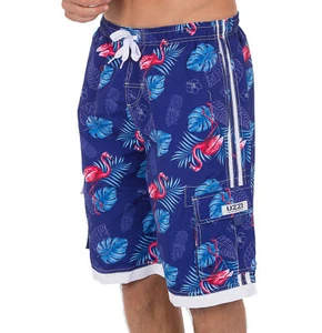 UZZI Amphibious Gear Men's Blue Small Relaxed Fit Pink Flamingo Board Short - Picture 1 of 4