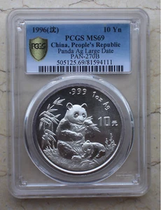 Moneda Panda de Plata de 1 oz de China PCGS MS69 1996 (fecha grande, Shenyang como nueva) - Imagen 1 de 2