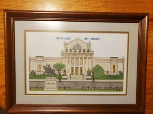 Large Saint Louis Art Museum Completed Cross Stitch Matted & Framed UNIQUE - Picture 1 of 6