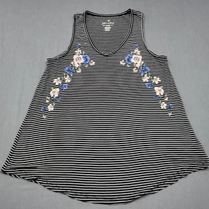 American Eagle Shirt Womens M Sleeveless Floral Embroidered Soft & Sexy Black - Picture 1 of 14