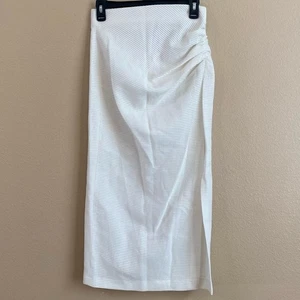 Zara New Size S Off White Linen Blend Textured Slit Spring Pencil Midi Skirt - Picture 1 of 11
