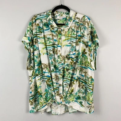 Camisa Top Rosa + Oliva Estampado Hawaiano Manga Corta Talla 3X Botón Rayón Foto 1 de 4