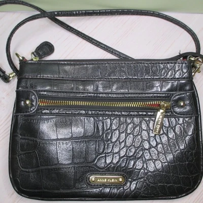 Bolso Bandolera Bolso Bandolera Anne Klein Negro Dorado Acentos Imitación Caimán Foto 1 de 4