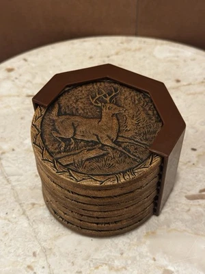 Juego de 8 posavasos de cuero vintage para vida silvestre ciervo peces vida silvestre Foto 1 de 4