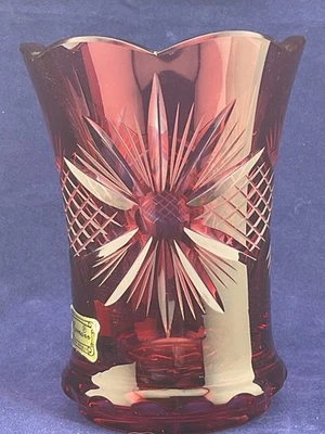 Egerman hand blown hand cut ruby cased glass vase - Image 1 of 4