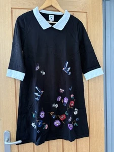 Yumi Embroidered Knitted Black Dress Size Small - Picture 1 of 4