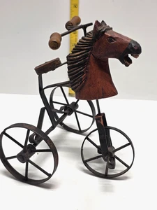 Escultura triciclo caballo madera y hierro tallada a mano de colección - arte popular primitivo - Imagen 1 de 10
