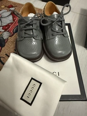 NEW GICCI Baby First Shoes Grey Leather Bootie Lace up Vitello EURO 20 US 5 - Image 1 of 4
