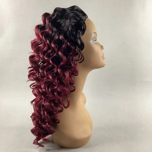 Hawaiian Long Wavy #DR425 Dark Root Black Burgundy Synthetic Quick Weave Wig - Picture 1 of 9