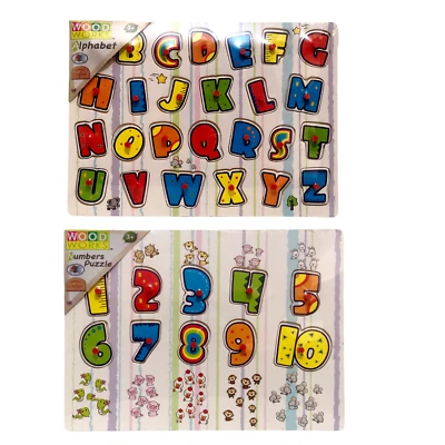 HTI Wood Works Alphabet Holz pädagogisches Buchstaben- und Zahlenklammerpuzzle