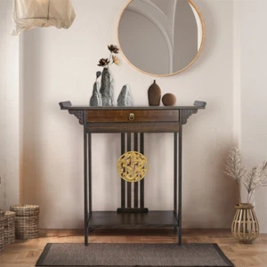 Mesa consola antigua madera mesa auxiliar aparador con cajón mesa de pasillo marrón - Imagen 1 de 14
