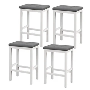 Set of 4 Rubber Wood Bar Stools 24" Counter Height Stool w/Padded Seat, Footrest - Picture 1 of 8