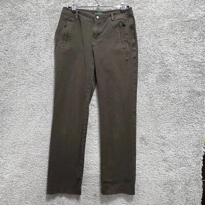 Pantalones Ralph Lauren para mujer 2 bolsillos informales elásticos de pierna recta verde oliva Foto 1 de 4