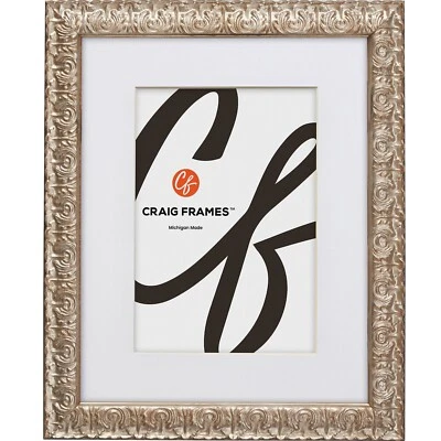 Craig Frames Versailles, 1" Wide Ornate Silver Picture Frame With a White Mat