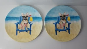 French Bulldog Salad Plates Two 9" Sunglasses Melamine Grace Popp Design - Picture 1 of 10