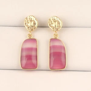 Ravishing Lite Pink Botswana Agate 24k Gold Plated Drop Dangle Hook Earrings - Picture 1 of 3