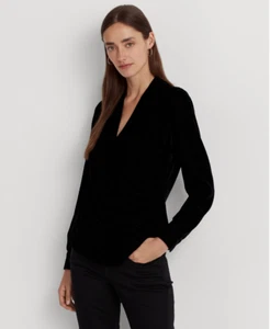 Lauren Ralph Lauren Women Pleated Surplice Blouse Black Velvet Size 6 - Picture 1 of 1