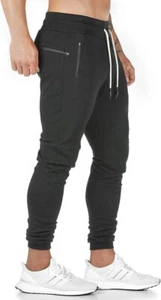 Men's Gym Workout Fitness Jogger Pants Running Sweatpants w/Zipper Pockets Black - Picture 1 of 4