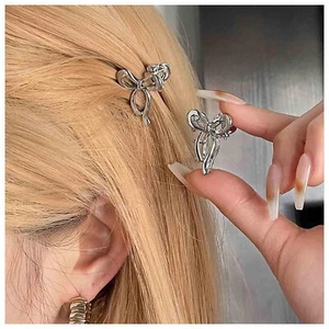 Mini Metal Hair Claw Clip Silver Bow Hair Clip Claw Bowknot Hair Barrette Cli... - Picture 1 of 7
