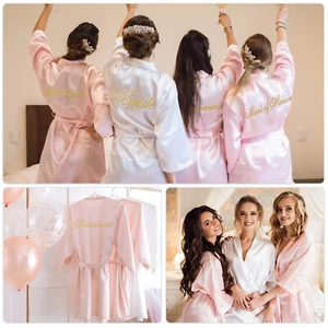 Personalized Wedding Robe Bridesmaid Bride Mother Dressing Gown Satin Silk UK - Picture 1 of 27