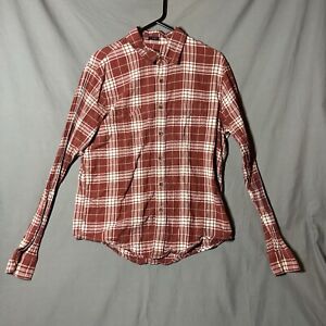 Abercrombie And Fitch XL Shirt Plaid Flannel Button Down Soft Orange Red Slim
