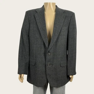 Vintage Cricketeer Men's 46L 46 Long Gray Tan Plaid Wool Camel Hair Suit Jacket - Picture 1 of 9