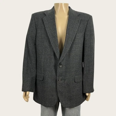 Vintage Cricketeer Men's 46L 46 Long Gray Tan Plaid Wool Camel Hair Suit Jacket - Image 1 of 4
