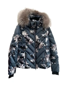SKEA Ski Jacket Chevron Down Quilted Green Sz 42 Detachable Fur Trim Hood - Picture 1 of 12