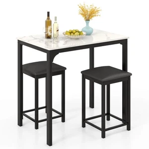 Juego de comedor de 3 piezas de contraaltura mesa de mármol sintético y 2 sillas barra de cocina nuevo - Imagen 1 de 12