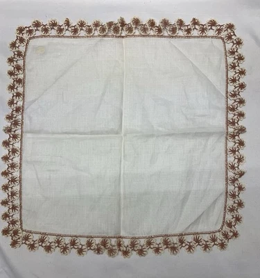 "Pañuelo de lino vintage borde ric rack 13""x13""" Foto 1 de 4