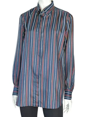 Camisa Loro Piana azul marinho listra multicolorida de seda com botões – Tamanho IT 46 - Imagem 1 de 4