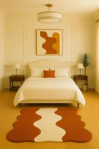 Alfombra de lana acolchada a mano - Diseño de onda de terracota y crema para recibidor cocina dormitorio - Imagen 1 de 8