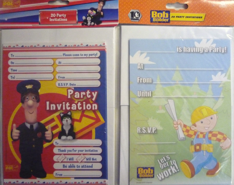 BBC 20 x A5 Party Invitations and envelopes  Bob the Builder or Postman Pat - Image 1 of 1