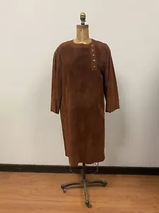 Vintage 1980s ANNE KLEIN Saks Fifth Ave Brown Suede Sack Dress - Picture 1 of 9