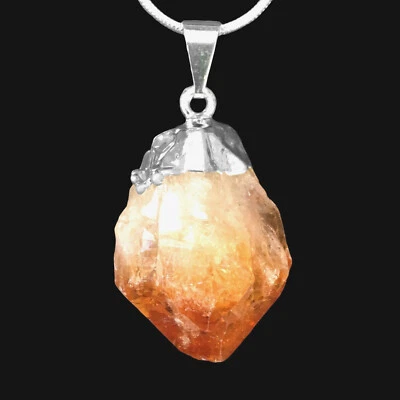 Natural Silver CITRINE Pendant HANDMADE Chakra Crystal Point Necklace Protection - Image 1 of 4
