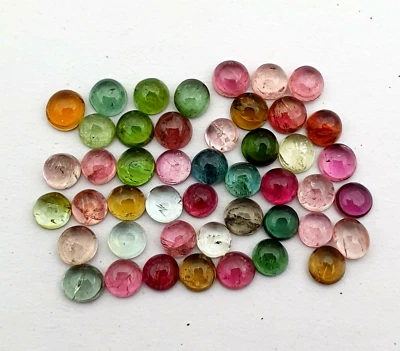Natural Multi Tourmaline Round Cabochon Loose Gemstone Lot 47 Pcs 3.50 MM 10 CT - Image 1 of 4
