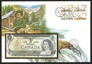Canada 1990 Stamps FDC + Papermoney UNC 1 Dollar 1973 Ottawa Ships Bear Fish - Picture 1 of 1