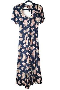 Vintage Karen Alexander 80s Dress Womens 4 Long Maxi 1980s Grunge Black Floral - Picture 1 of 12