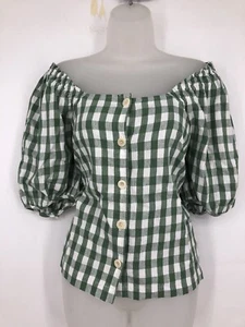 Top Madewell Verde Guinga Calado Hombro Descubierto Cottagecore Talla X-Grande - Imagen 1 de 5