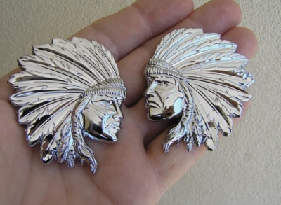 INDIAN CHIEF PAIR CAR EMBLEMS fits Jeep Cherokee Metal Badge Grand Wrangler etc - Image 1 of 4