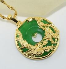 18K Yellow Gold 27mm Jade Pendant Necklace Ladies Birthday Xmas Party Gift p933A