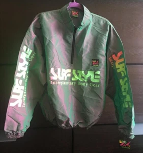 SURF STYLE WINDBREAKER -Sz J- RETRO IRIDESCENT GREEN UNISEX LOGO VTGE'90 USA-NWT - Picture 1 of 9