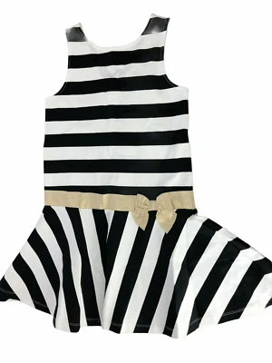 Nuevo con etiquetas Nuevo Vestido Janie Jack Rayas Blanco Azul Marino Dorado Cintura Talla Niña 12 Foto 1 de 4