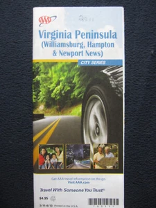 Virginia Peninsula AAA Map Colonial Williamsburg, Hampton, Newport News - Picture 1 of 2
