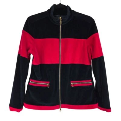 Boston Proper Womens Velvet Jacket Size Medium Black Red Athleisure Activewear - Image 1 of 4