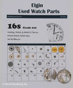 Piezas de reloj usado Elgin 16/16s grado 210 modelo 6 clase 92 ser no 8804171 - Imagen 1 de 1